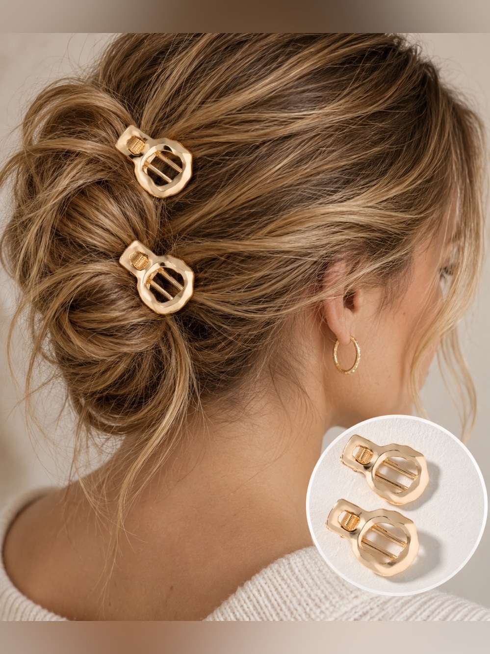 Anthropologie Metal Circle Hair Clips Set of 2 | Gold Clips | NWT - Picture 2 of 5